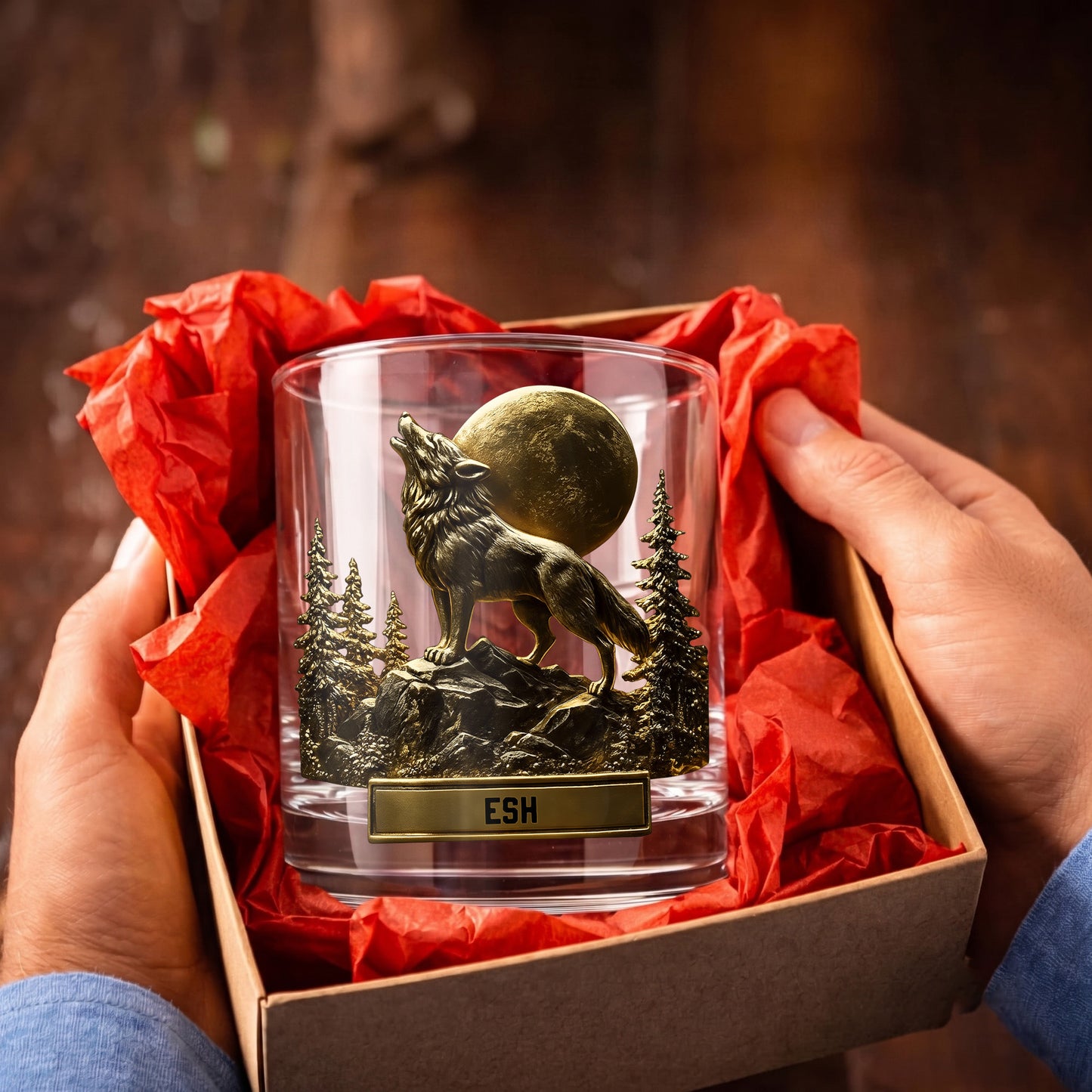Personalized Wolf Whiskey Glass - Custom Wilderness Lover Gift