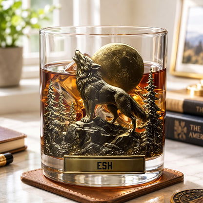 Personalized Wolf Whiskey Glass - Custom Wilderness Lover Gift