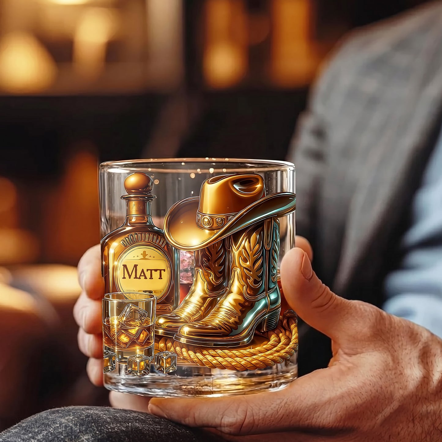 Personalized Cowboy Whiskey Glass - Custom Western Lover Gift