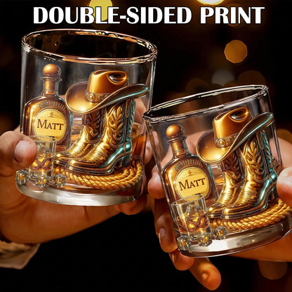 Personalized Cowboy Whiskey Glass - Custom Western Lover Gift