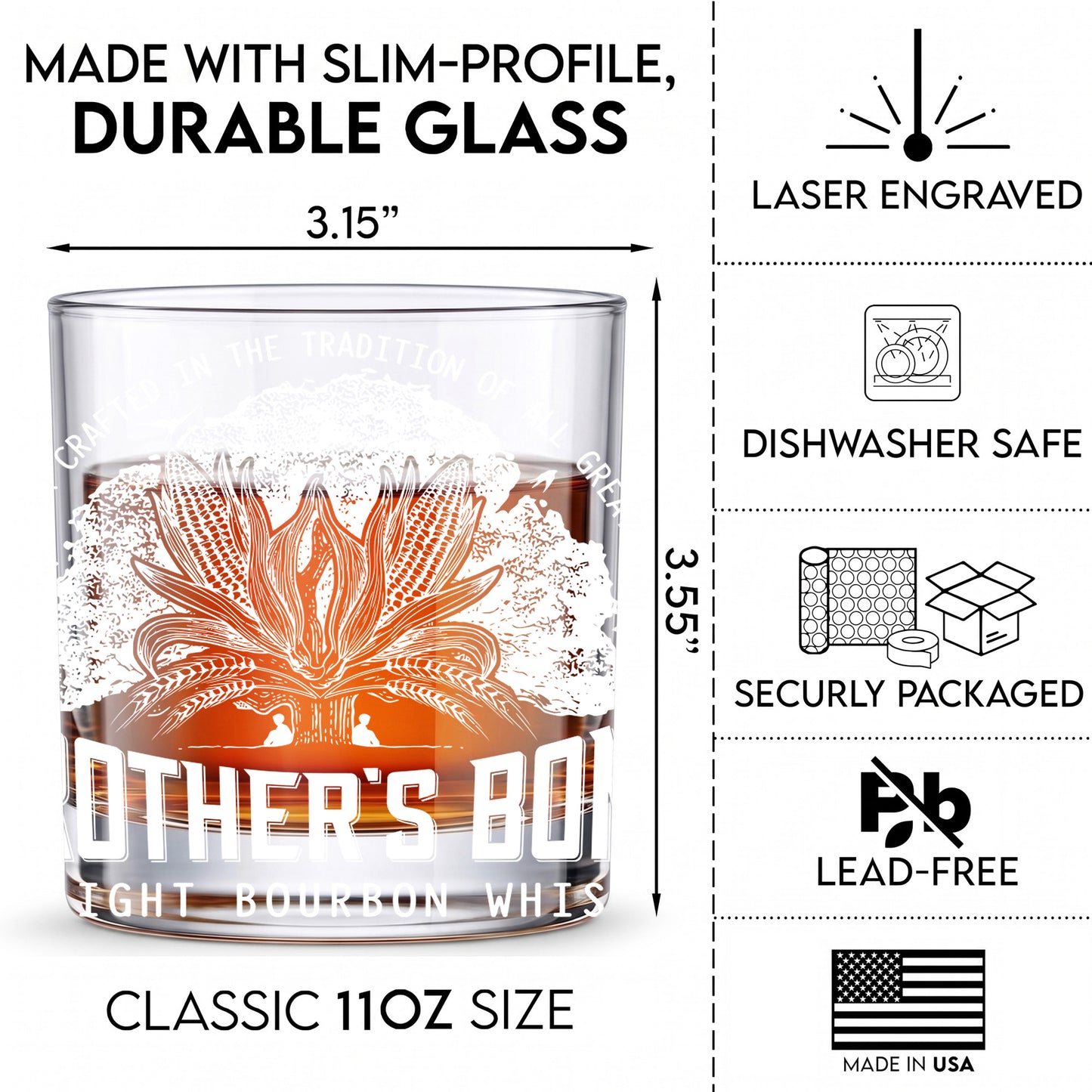 Personalized Engraved Brother's Bond Whiskey Glass - 11 oz Rocks Glass