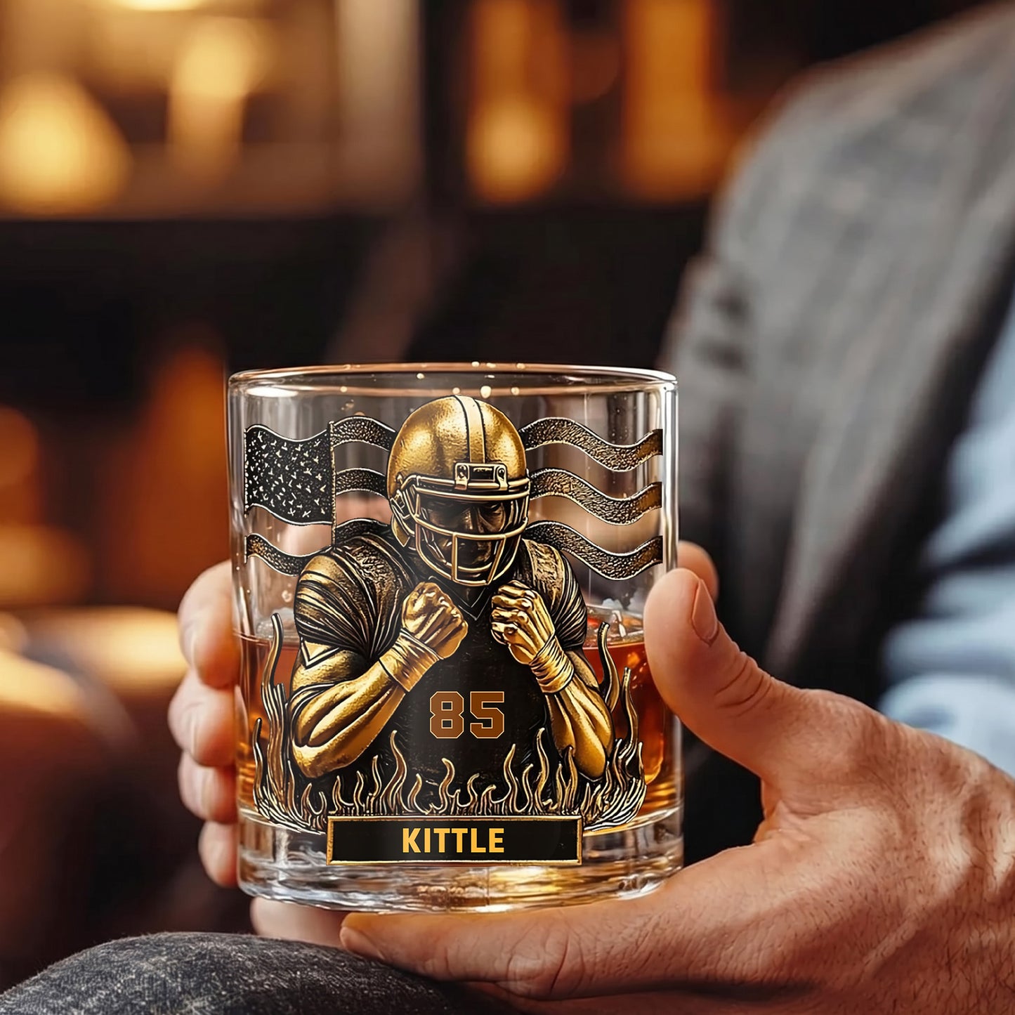 Personalized Football Whiskey Glass - Custom Sports Fan Gift