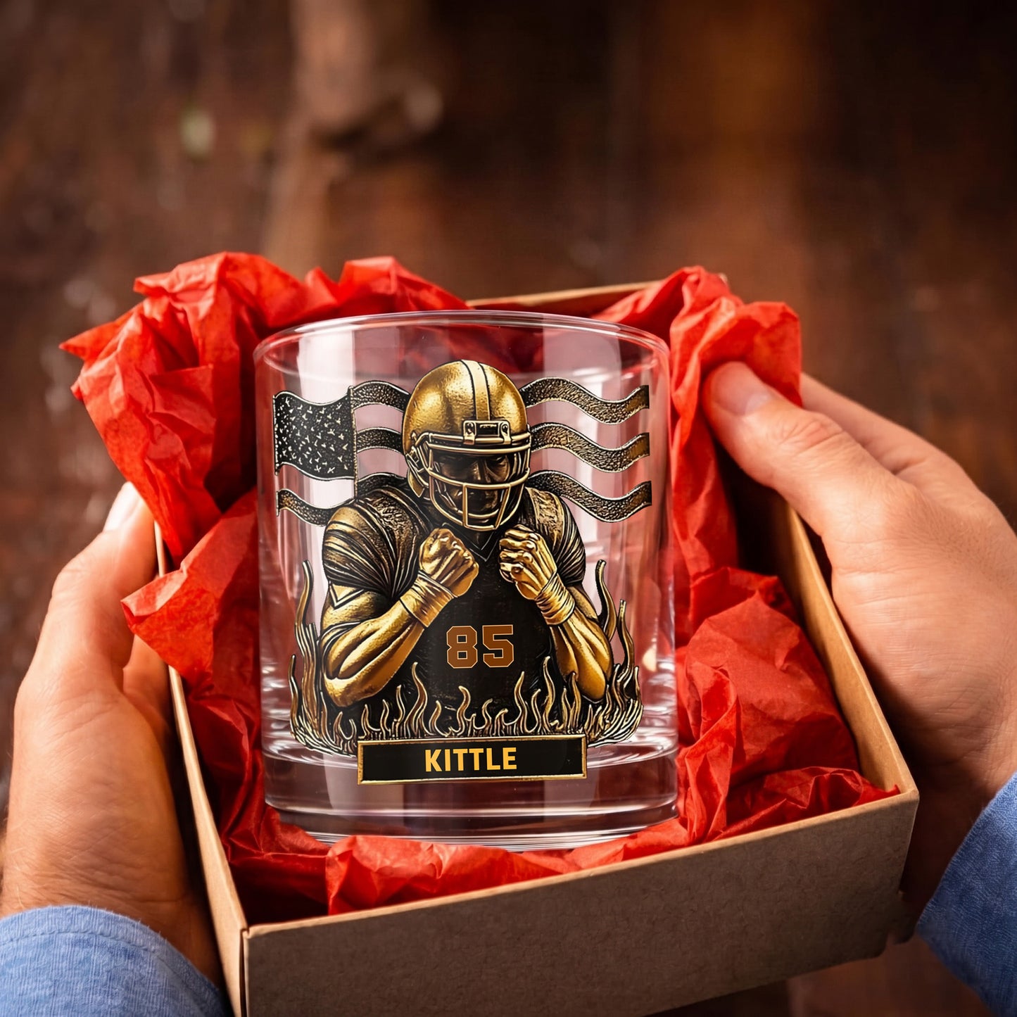Personalized Football Whiskey Glass - Custom Sports Fan Gift
