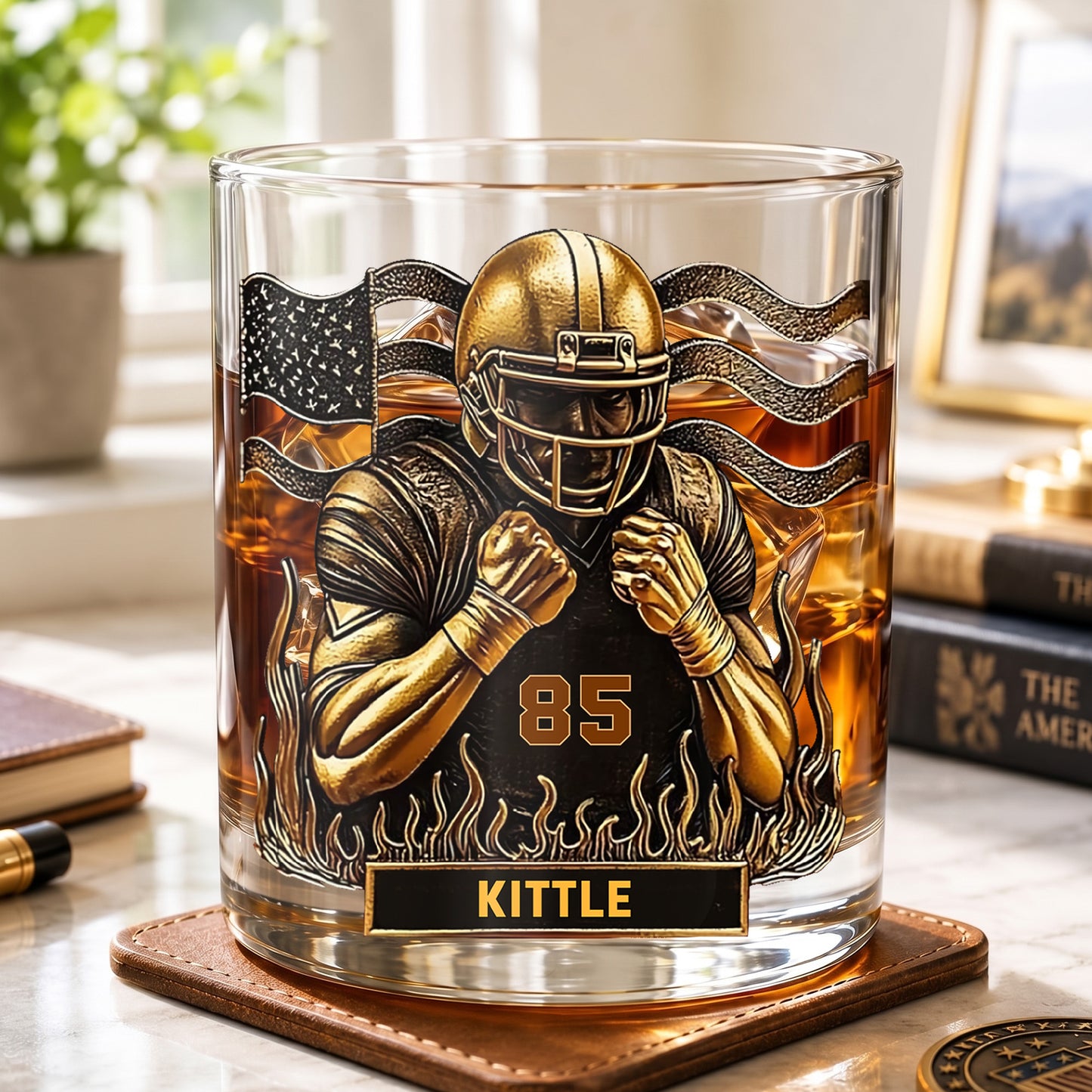 Personalized Football Whiskey Glass - Custom Sports Fan Gift