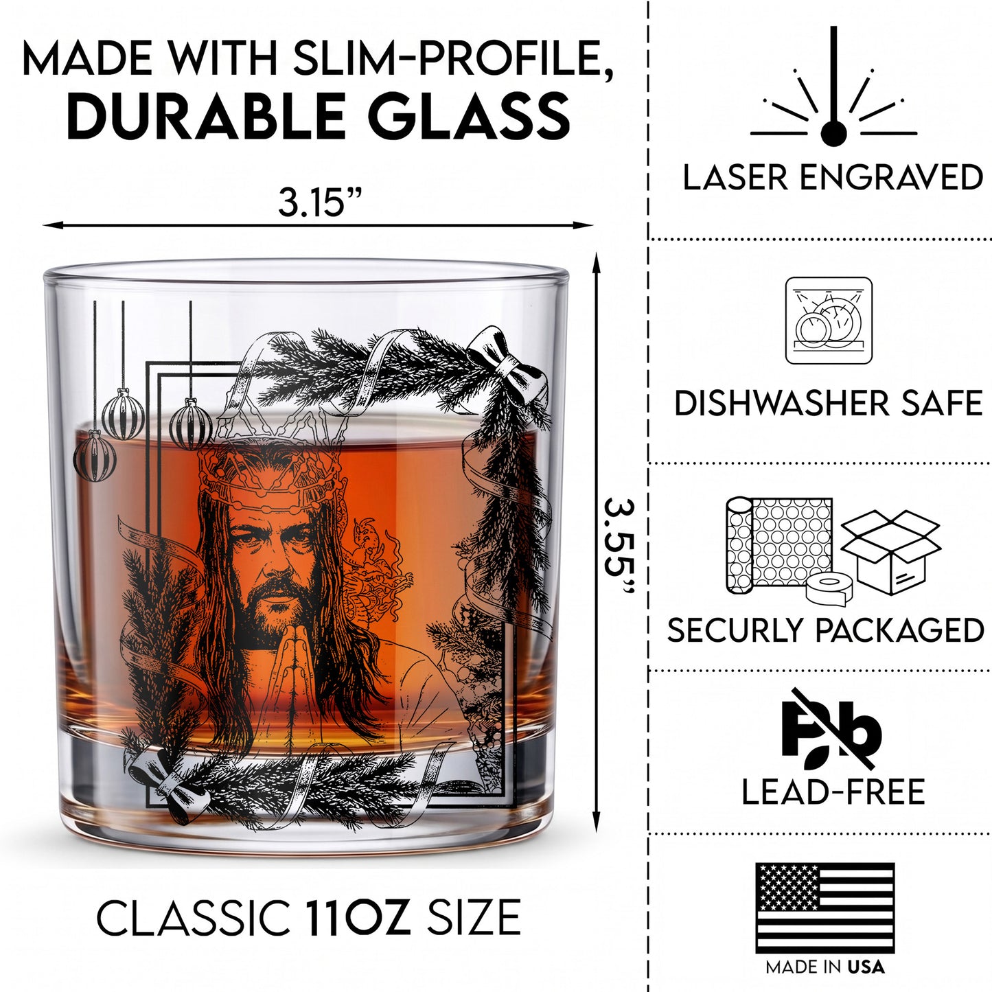 Personalized Christmas Jesus Whiskey Glass - Holiday Faith Gift
