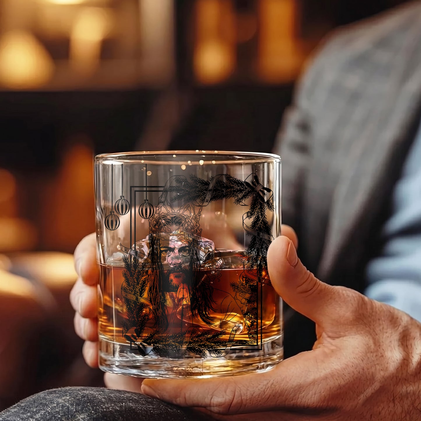 Personalized Christmas Jesus Whiskey Glass - Holiday Faith Gift