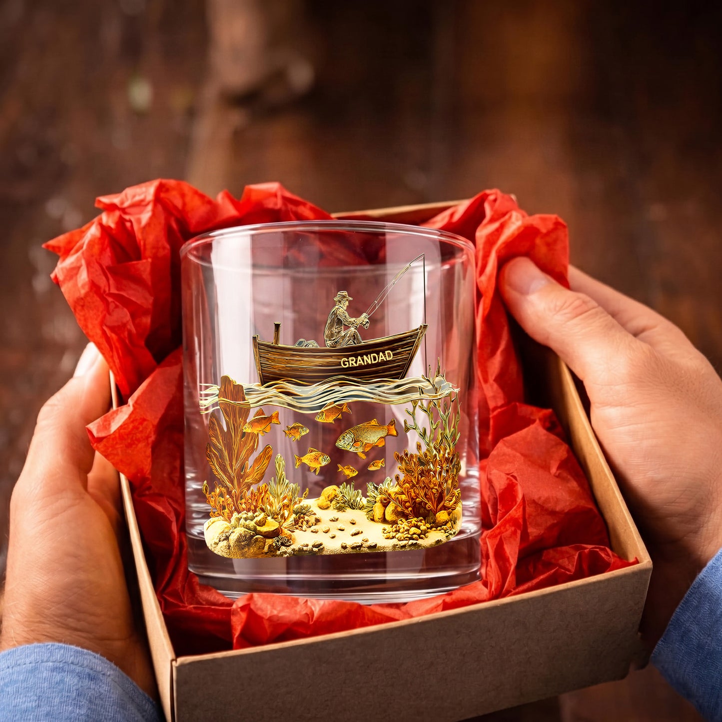 Personalized Fishing Whiskey Glass - Custom Angler Gift for Dad