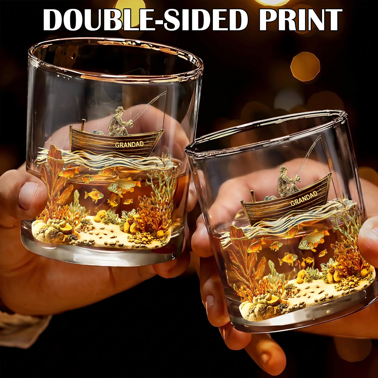 Personalized Fishing Whiskey Glass - Custom Angler Gift for Dad
