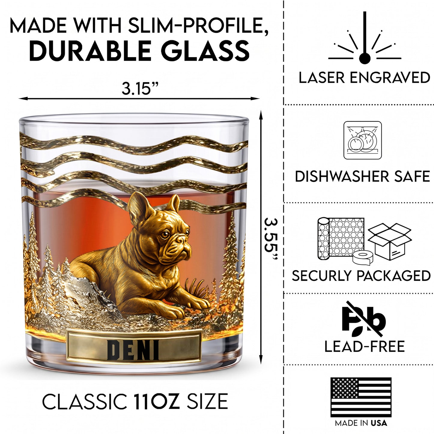 Personalized French Bulldog Whiskey Glass - Custom Dog Lover Gift