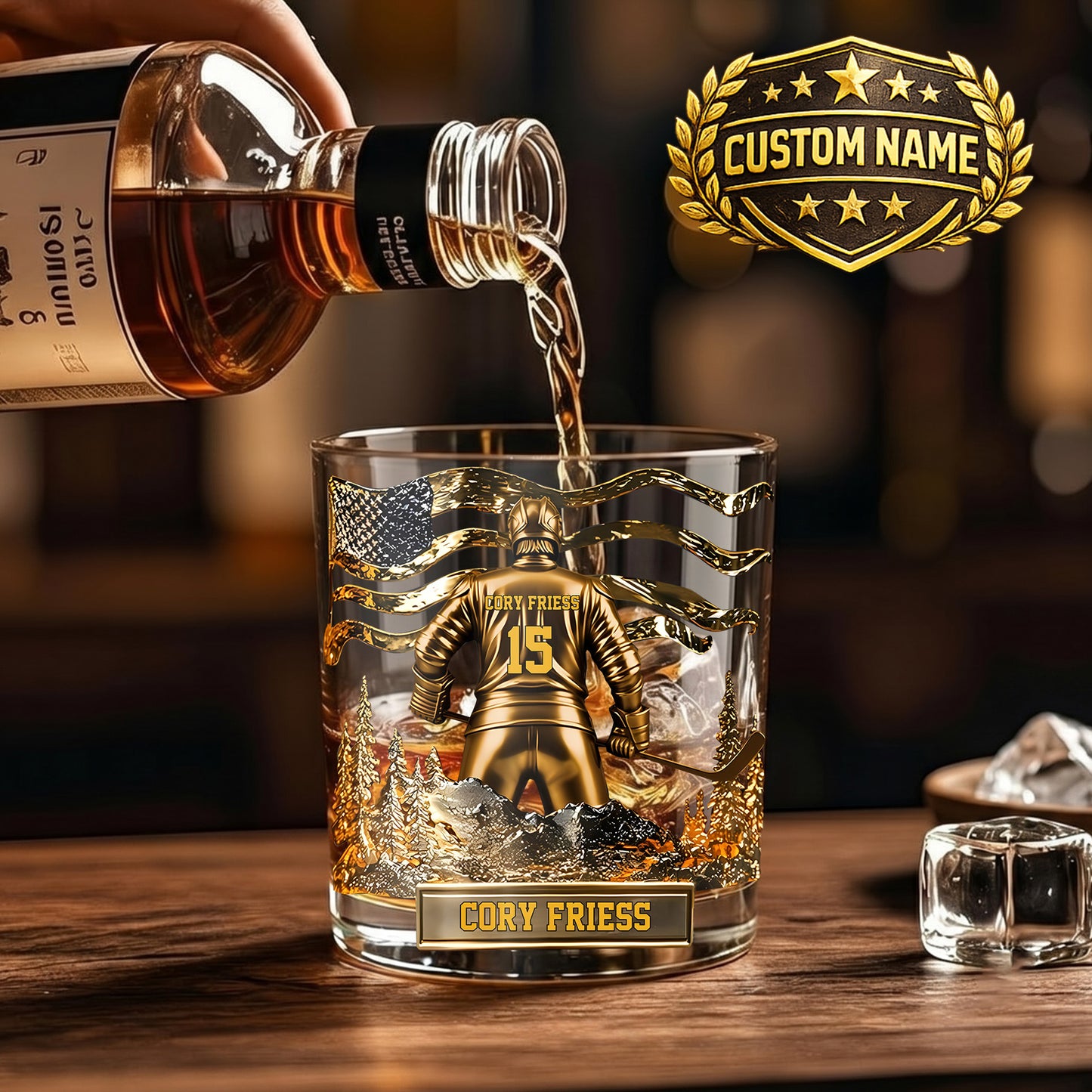 Personalized Hockey Whiskey Glass - Custom Hockey Fan Gift