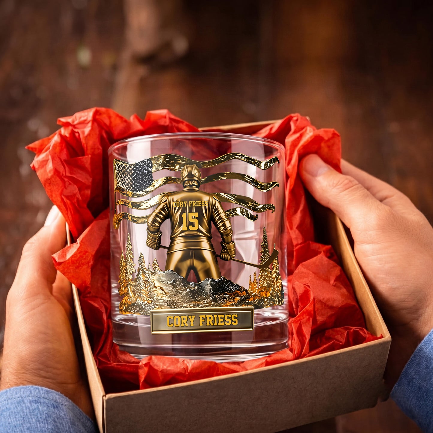 Personalized Hockey Whiskey Glass - Custom Hockey Fan Gift