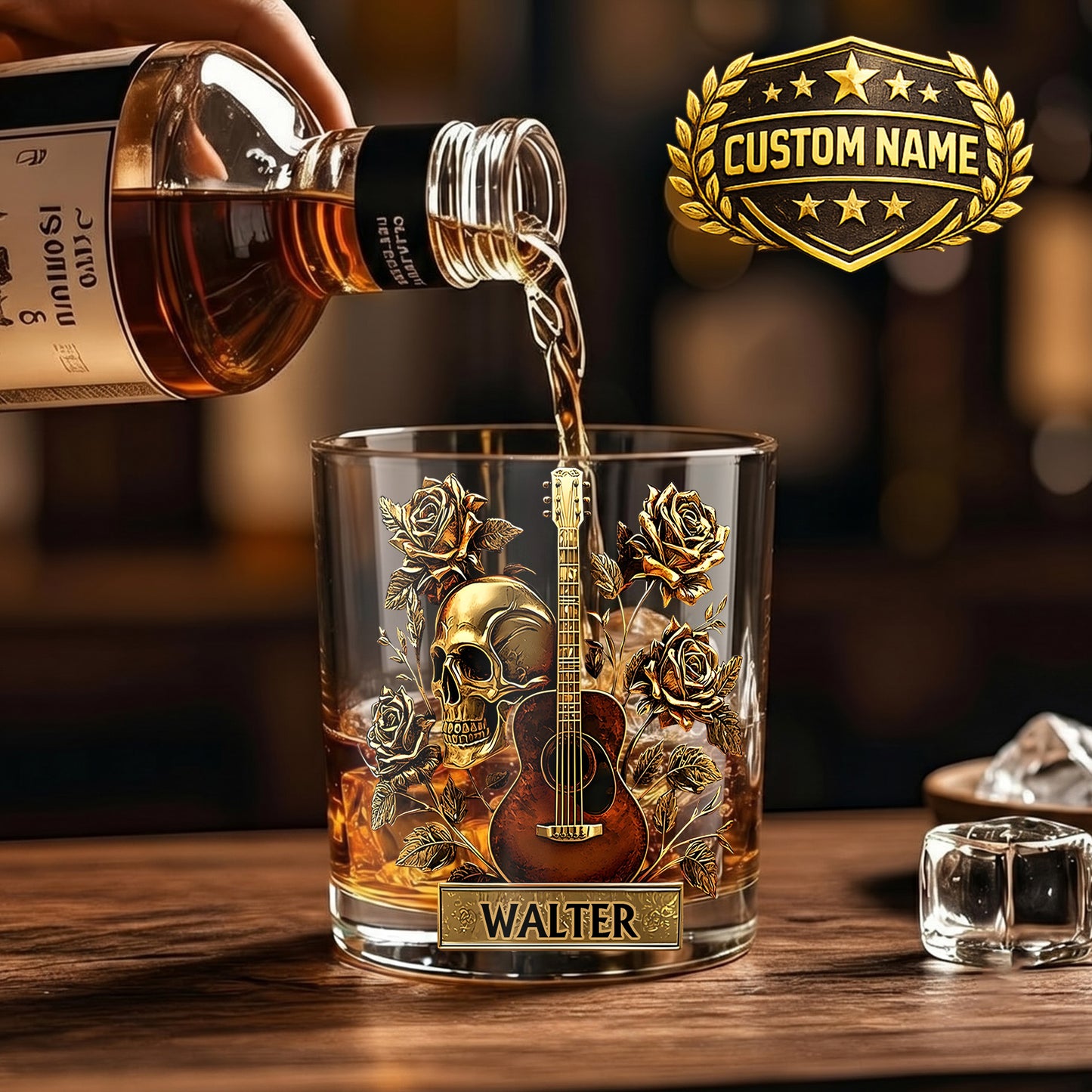 Personalized Guitar Whiskey Glass - Custom Rock Music Gift