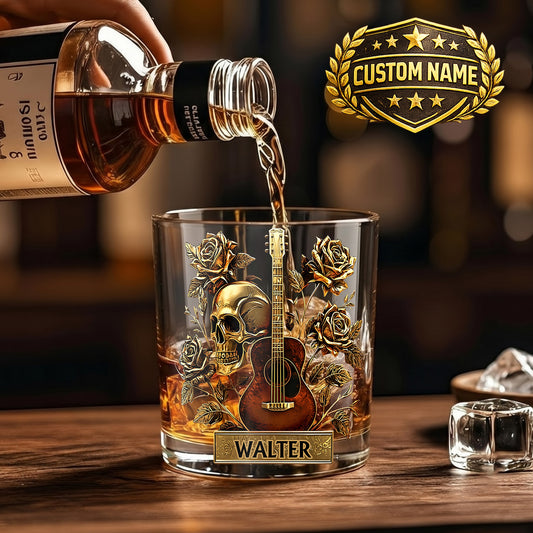 Personalized Guitar Whiskey Glass - Custom Rock Music Gift
