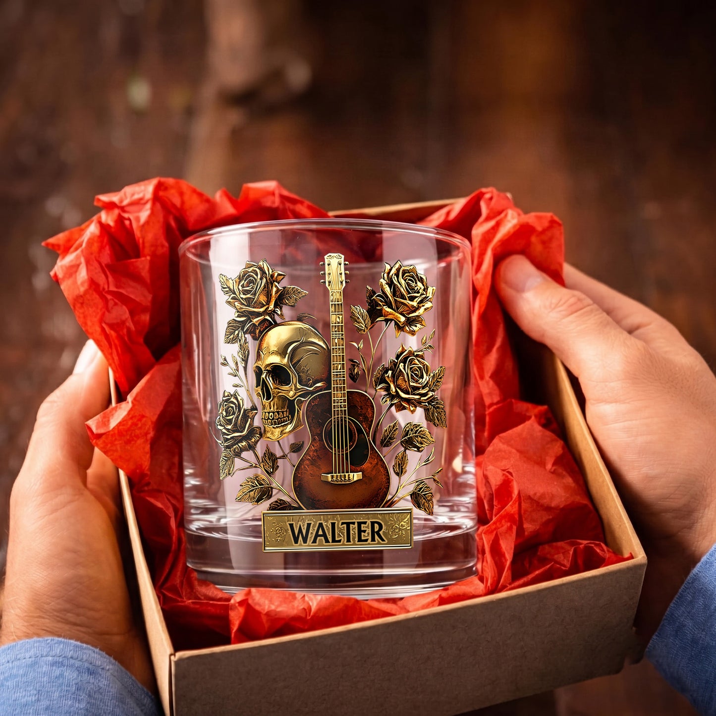 Personalized Guitar Whiskey Glass - Custom Rock Music Gift