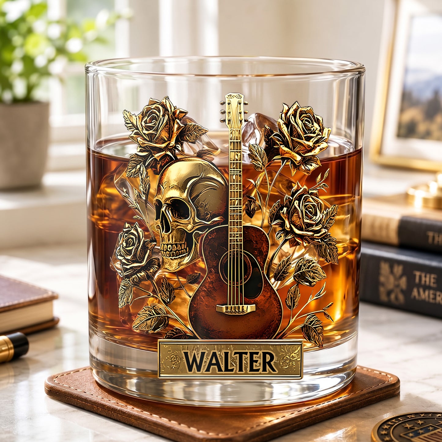 Personalized Guitar Whiskey Glass - Custom Rock Music Gift