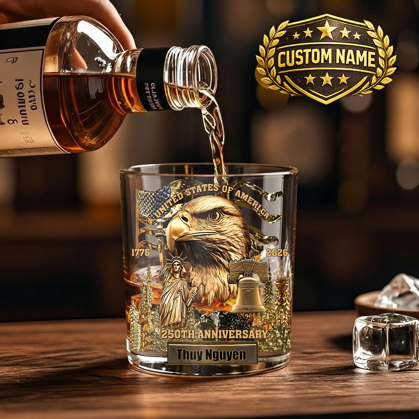 Personalized 250th Anniversary Whiskey Glass - Custom US Gift