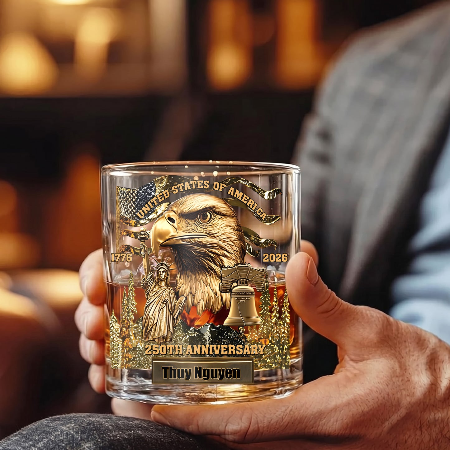 Personalized 250th Anniversary Whiskey Glass - Custom US Gift