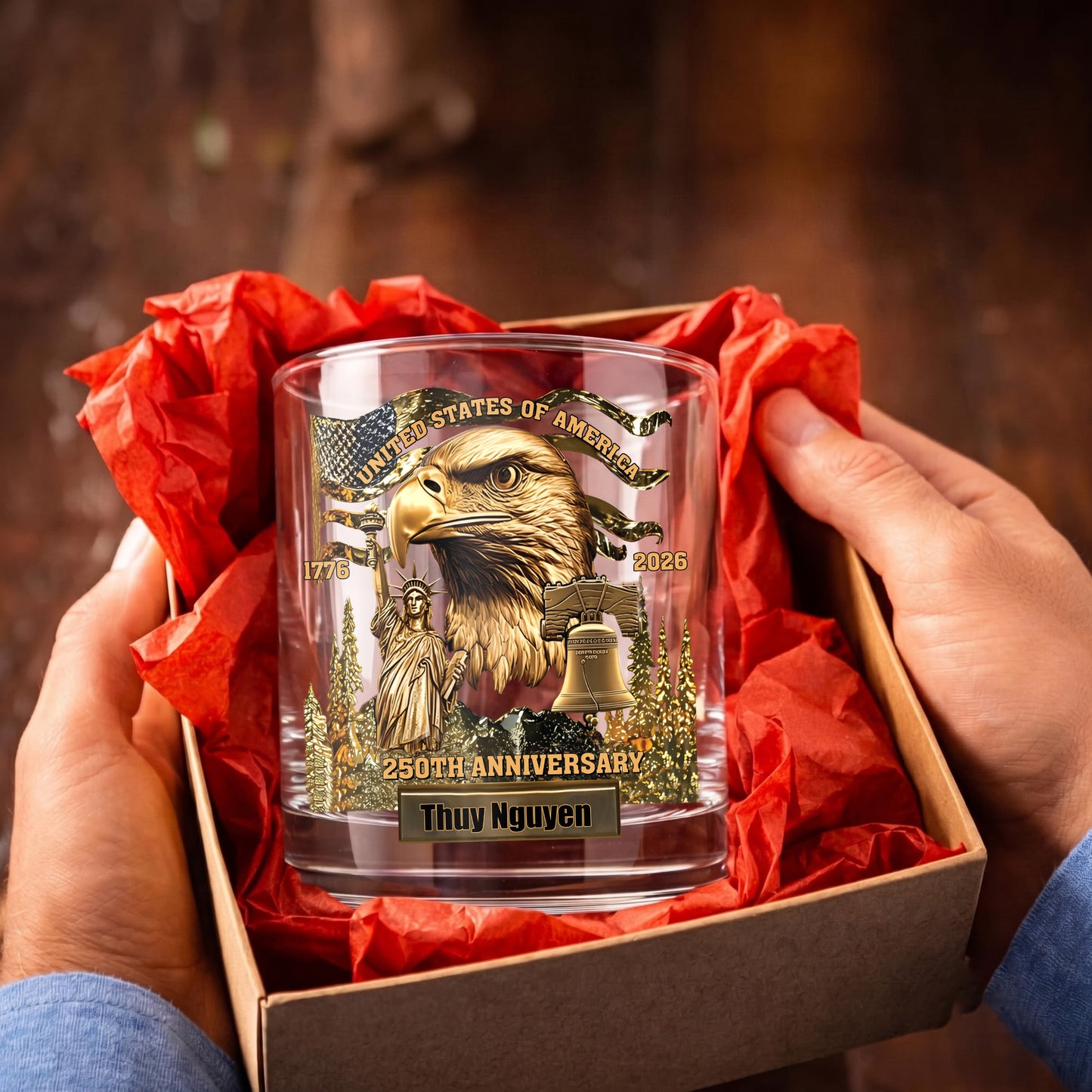 Personalized 250th Anniversary Whiskey Glass - Custom US Gift