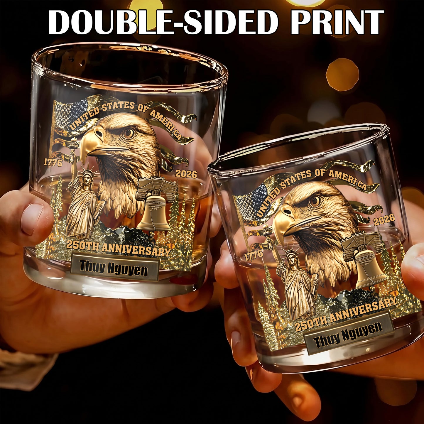 Personalized 250th Anniversary Whiskey Glass - Custom US Gift