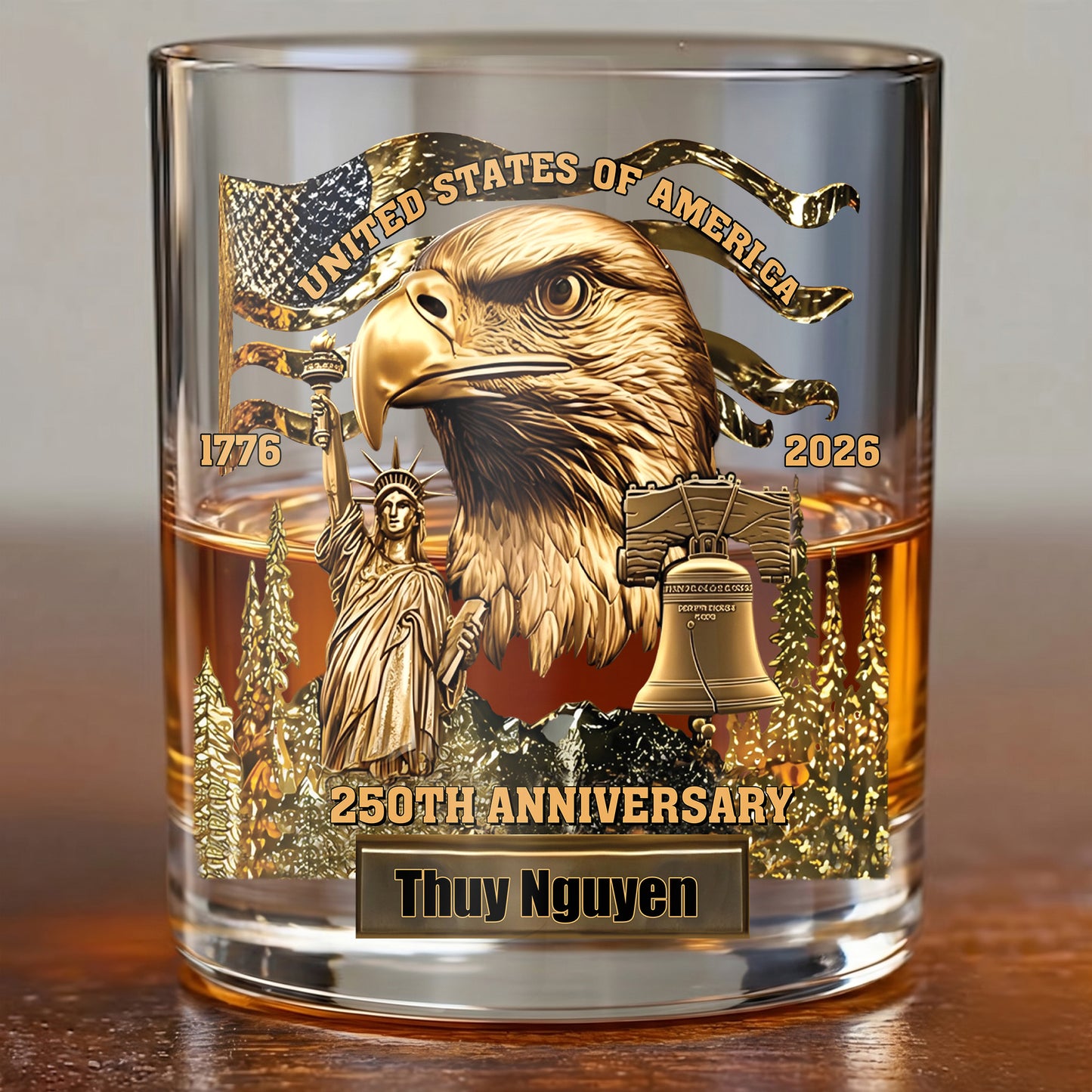 Personalized 250th Anniversary Whiskey Glass - Custom US Gift