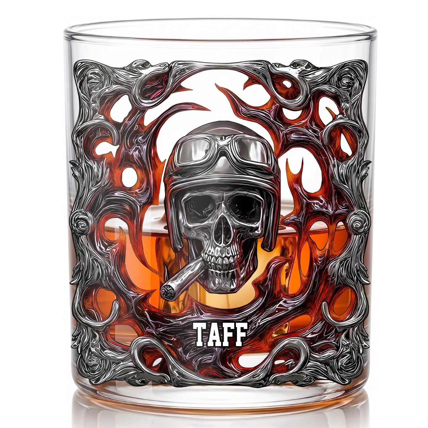 Personalized Biker Whiskey Glass - Custom Ride or Die Skull Gift