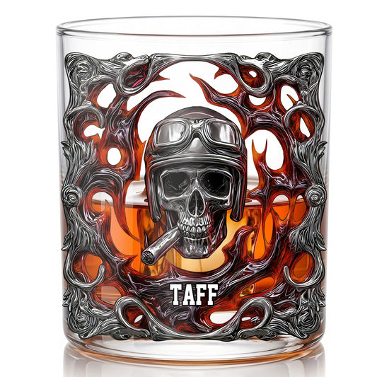 Personalized Biker Whiskey Glass - Custom Ride or Die Skull Gift