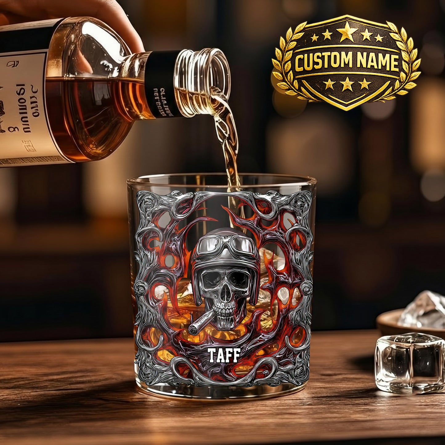 Personalized Biker Whiskey Glass - Custom Ride or Die Skull Gift
