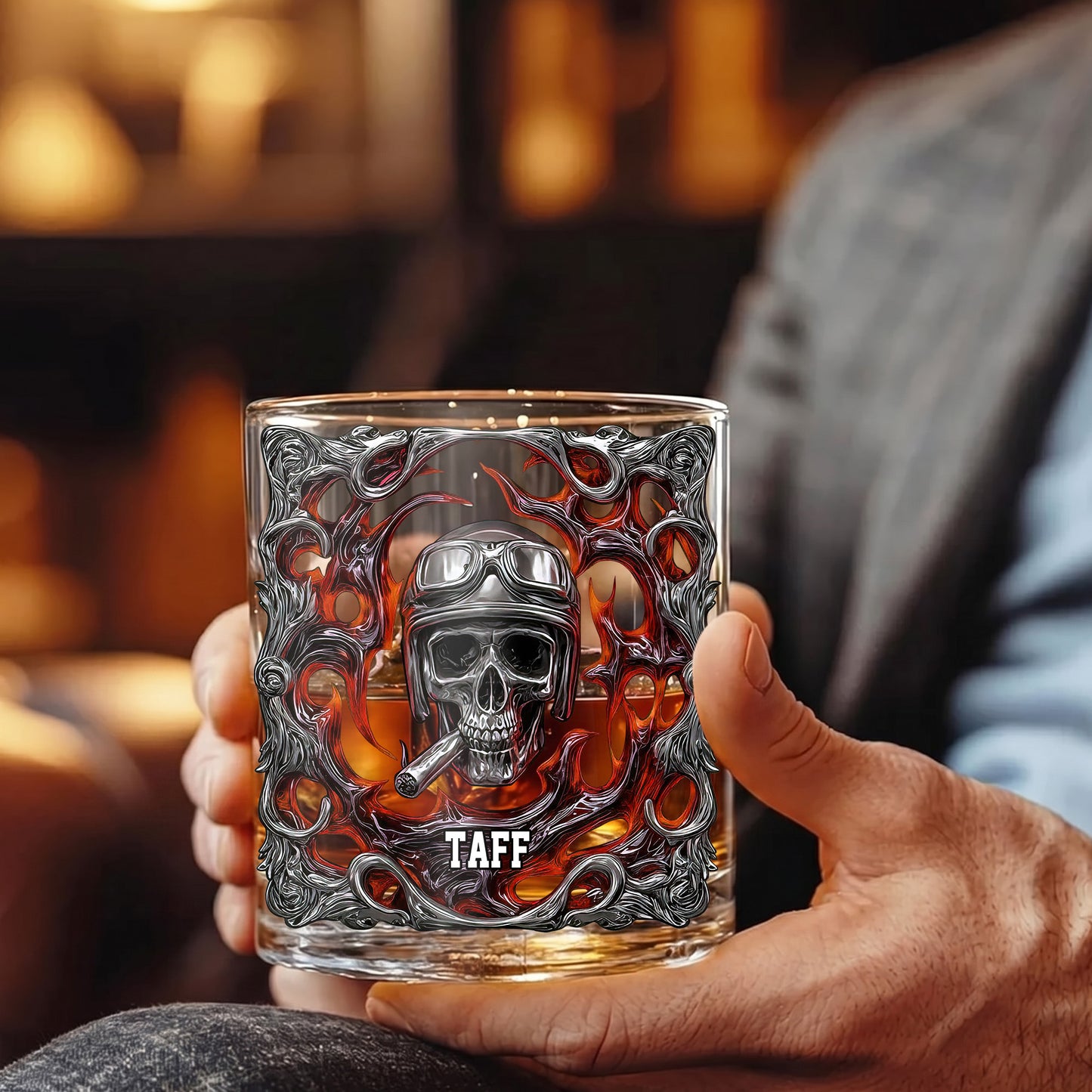 Personalized Biker Whiskey Glass - Custom Ride or Die Skull Gift