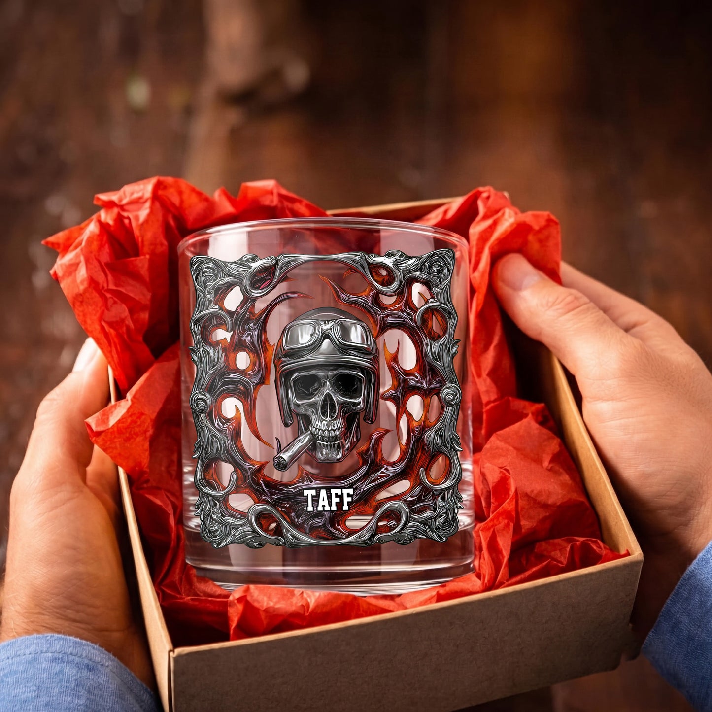 Personalized Biker Whiskey Glass - Custom Ride or Die Skull Gift
