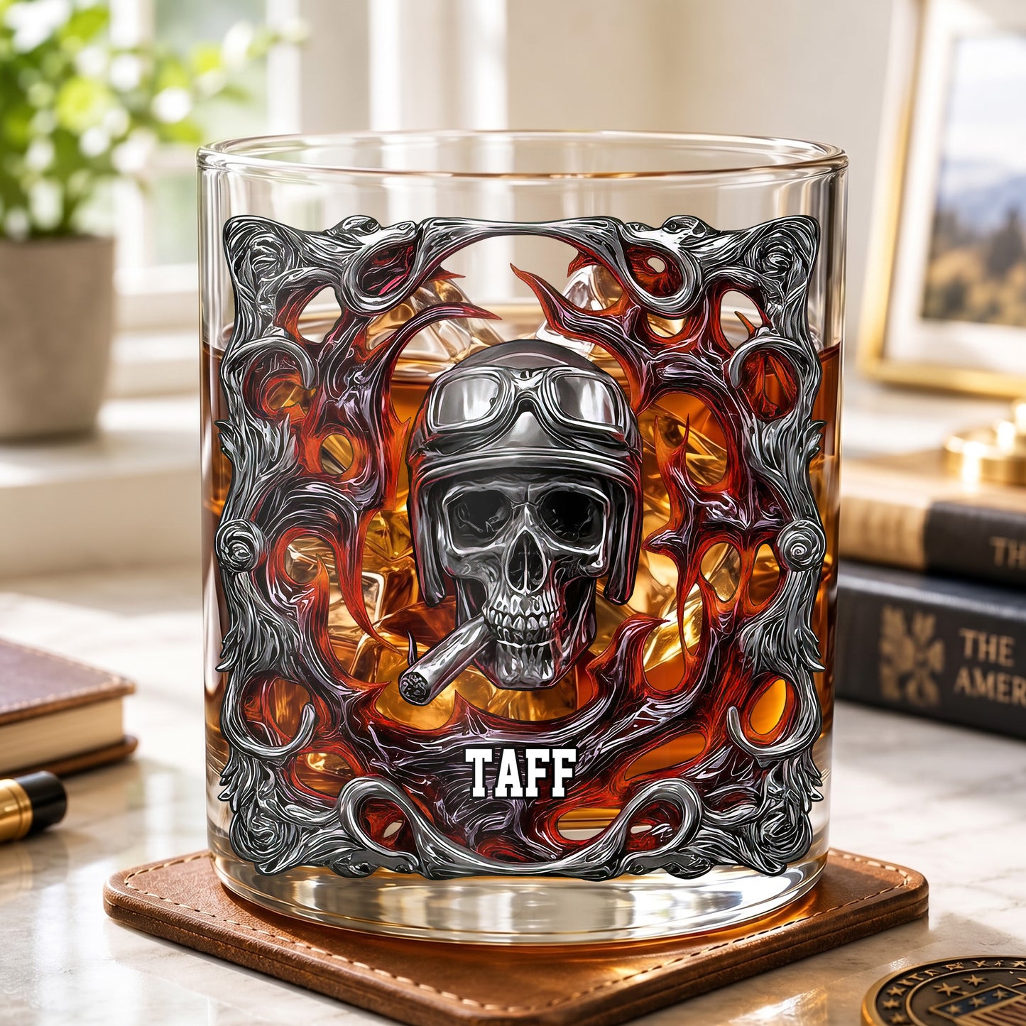 Personalized Biker Whiskey Glass - Custom Ride or Die Skull Gift