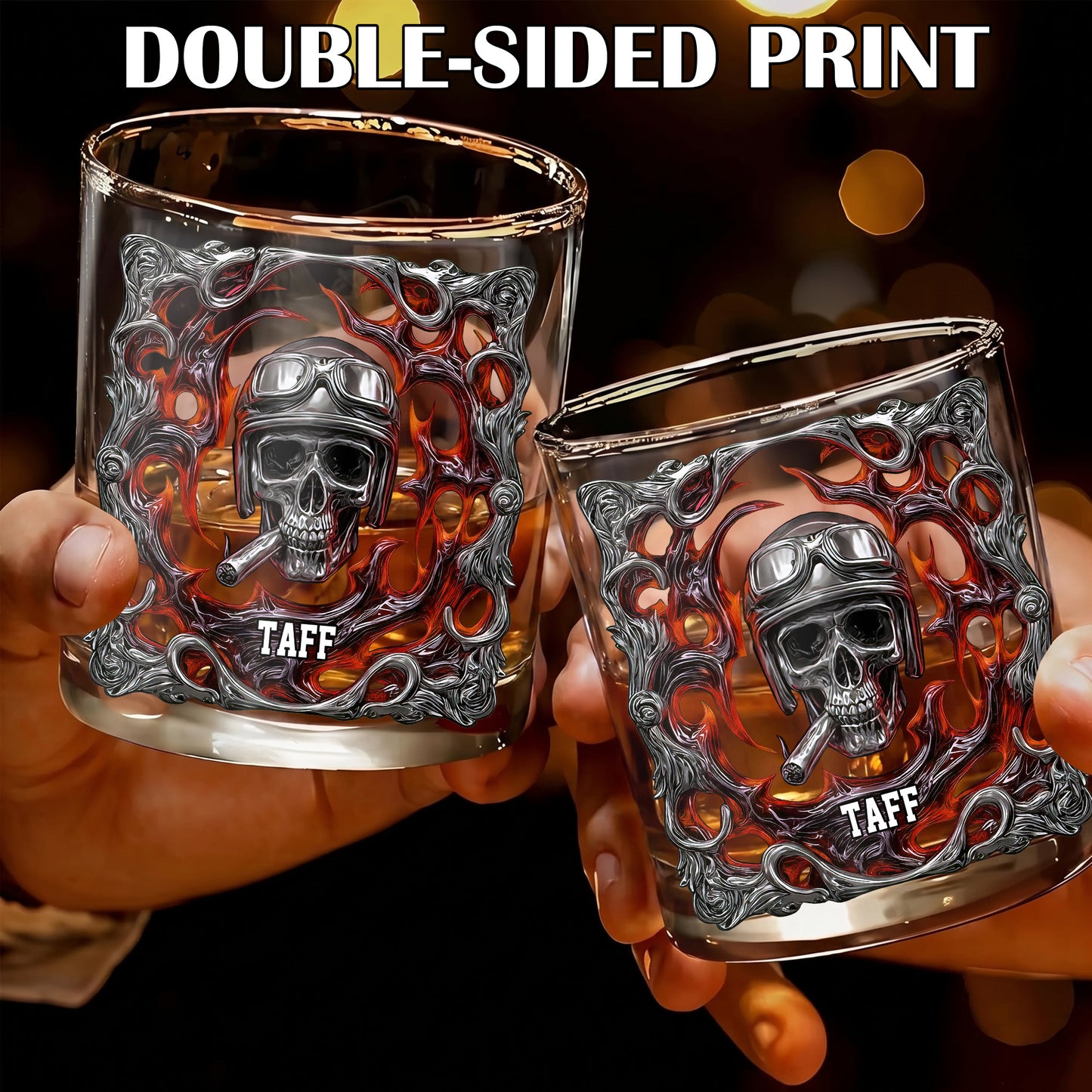 Personalized Biker Whiskey Glass - Custom Ride or Die Skull Gift