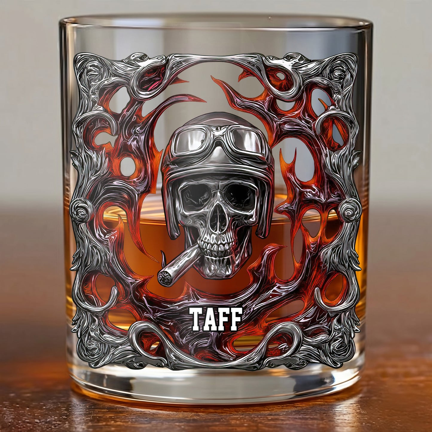 Personalized Biker Whiskey Glass - Custom Ride or Die Skull Gift