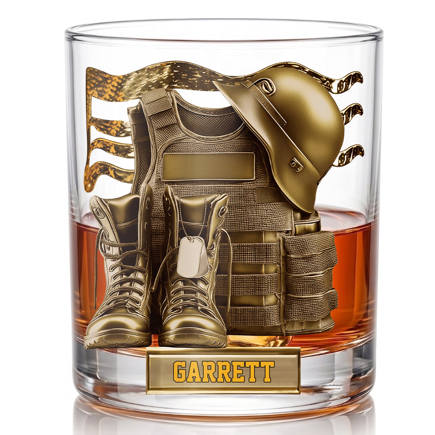 Personalized Military Whiskey Glass - Custom Veteran & Soldier Gift