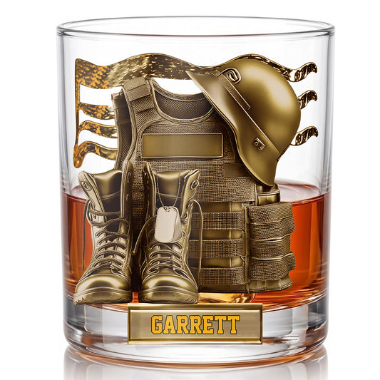Personalized Military Whiskey Glass - Custom Veteran & Soldier Gift