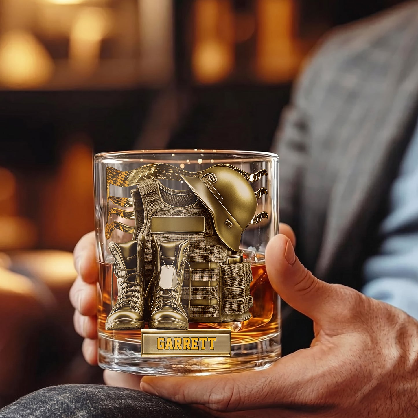 Personalized Military Whiskey Glass - Custom Veteran & Soldier Gift