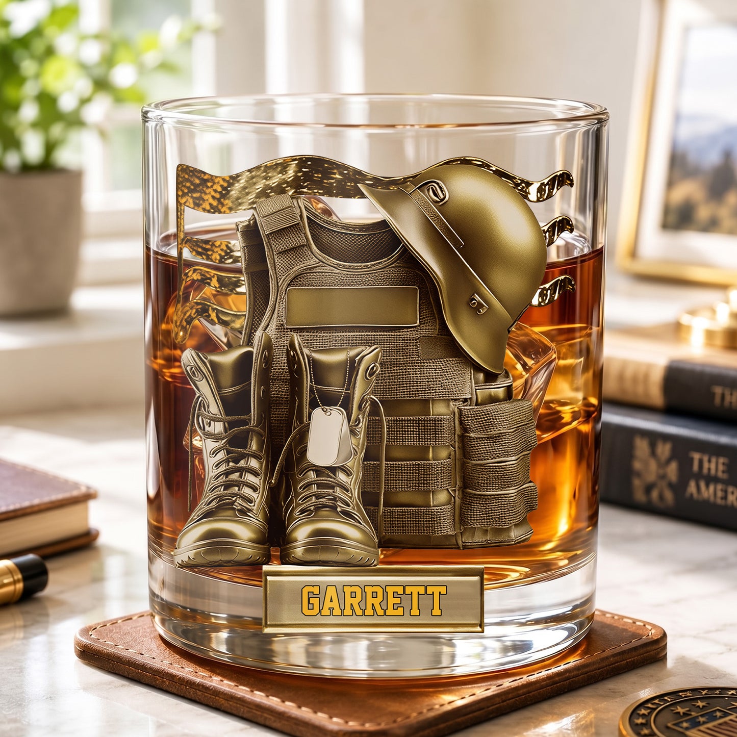 Personalized Military Whiskey Glass - Custom Veteran & Soldier Gift