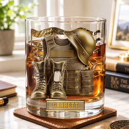 Personalized Military Whiskey Glass - Custom Veteran & Soldier Gift