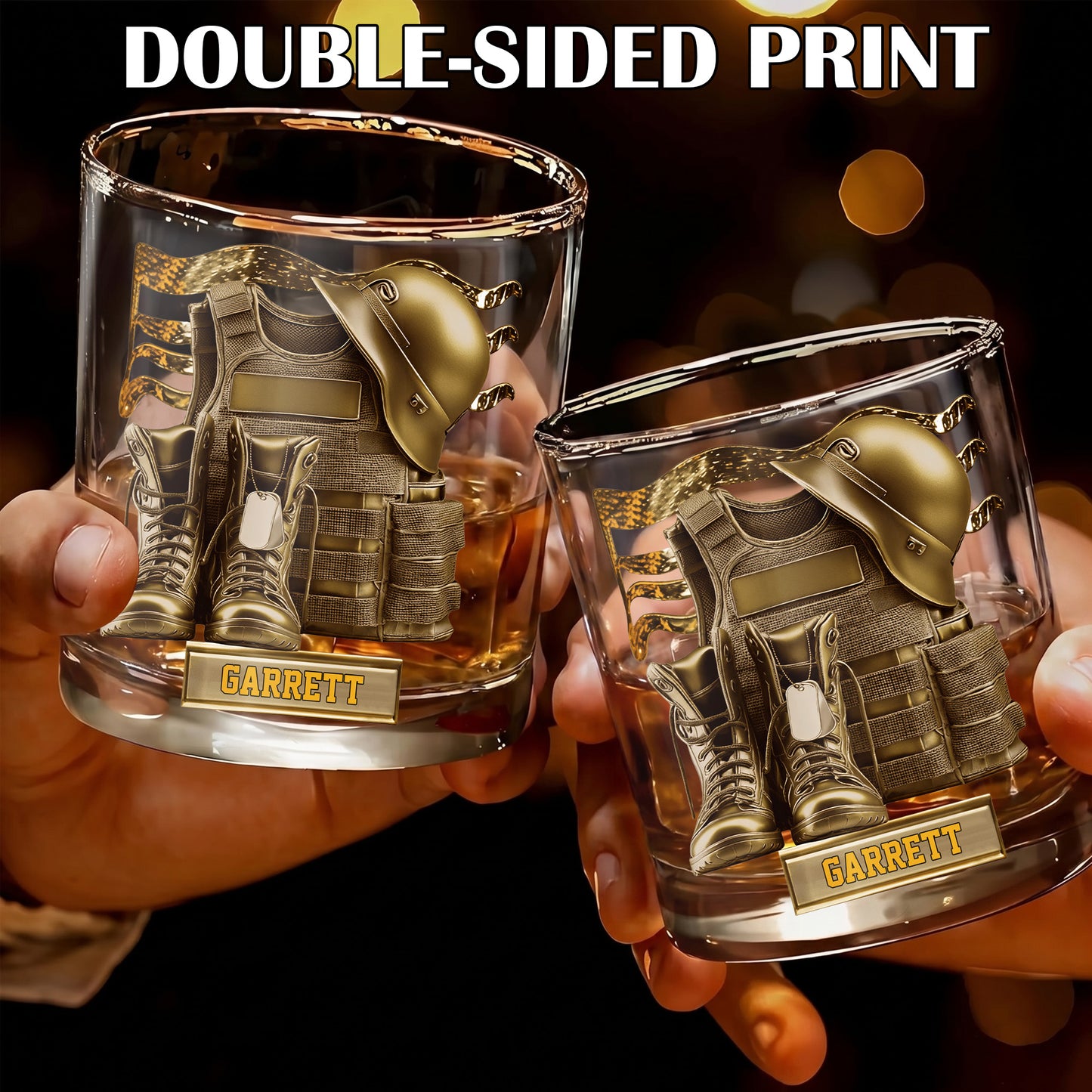 Personalized Military Whiskey Glass - Custom Veteran & Soldier Gift