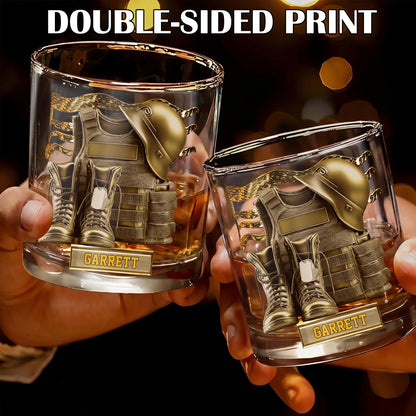 Personalized Military Whiskey Glass - Custom Veteran & Soldier Gift