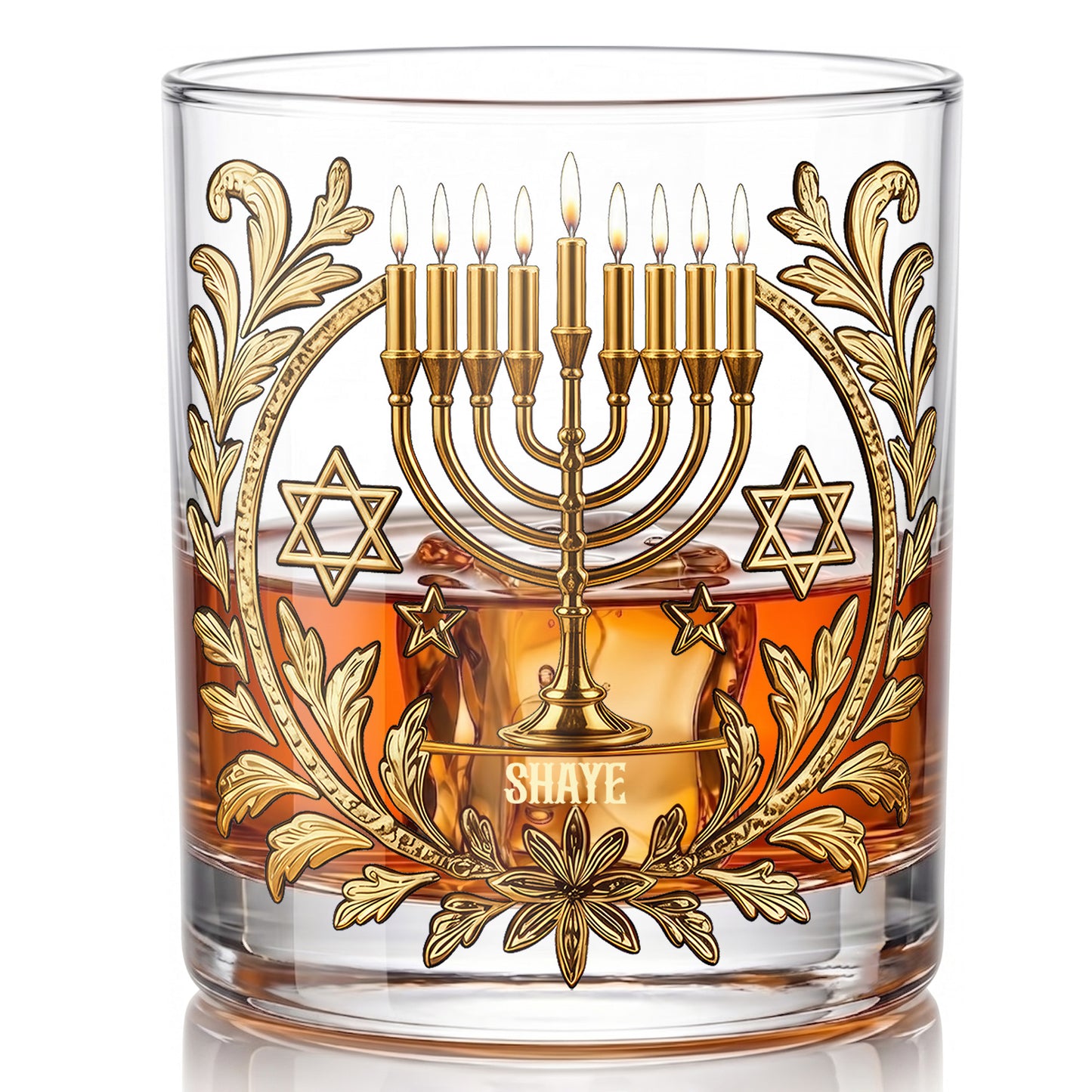 Personalized Hanukkah Whiskey Glass - Custom Holiday Judaica Gift