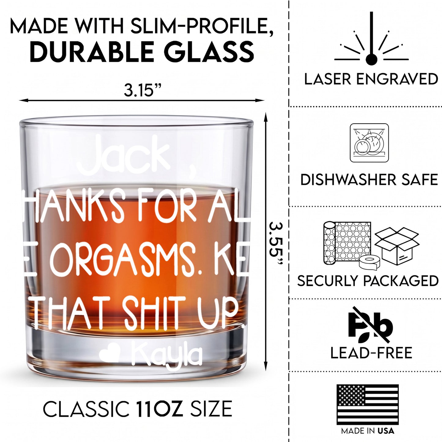 Personalized Funny Whiskey Glass - Custom Novelty Gag Gift