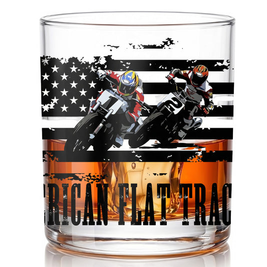 Personalized American Flat Track Whiskey Glass - Custom Racer Gift