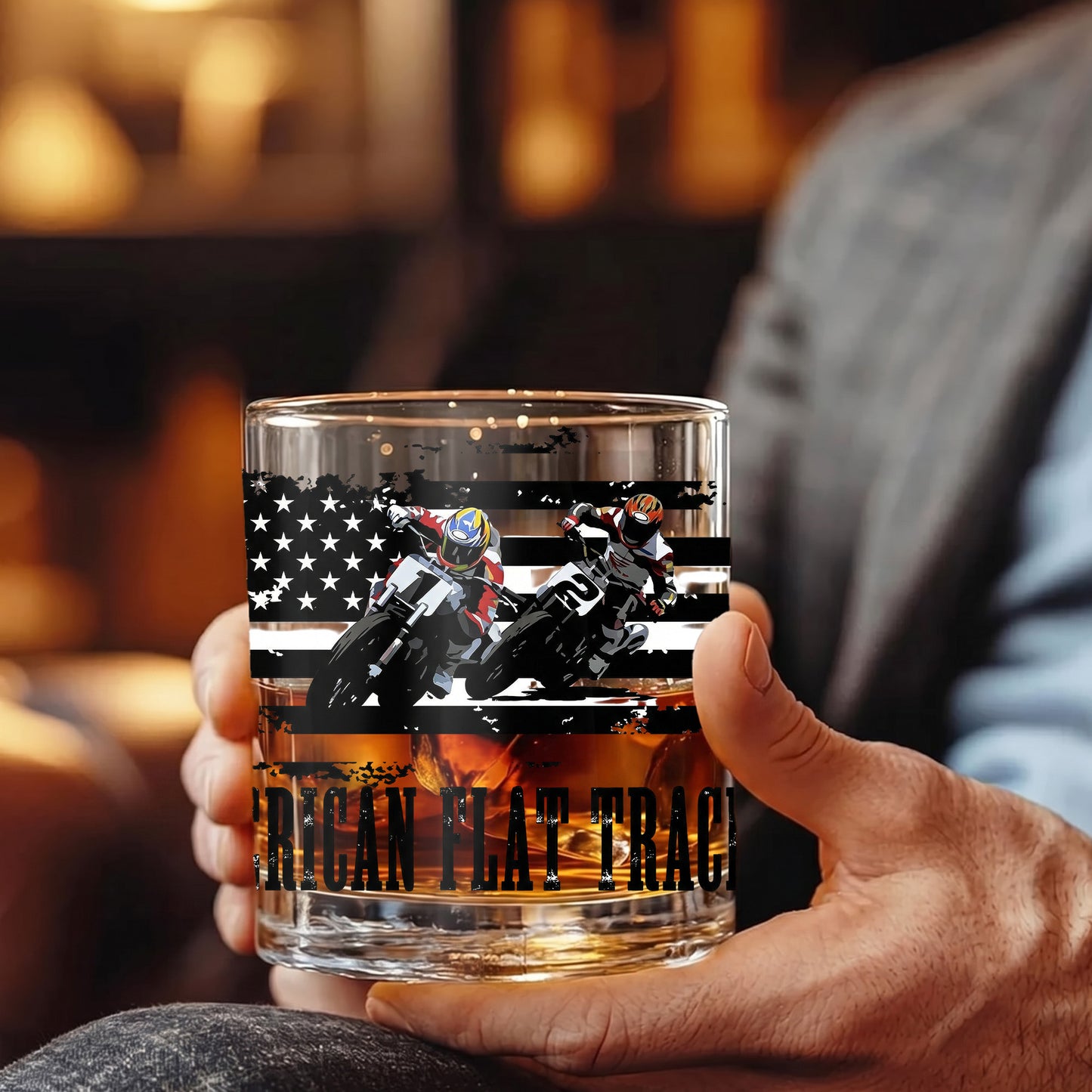 Personalized American Flat Track Whiskey Glass - Custom Racer Gift