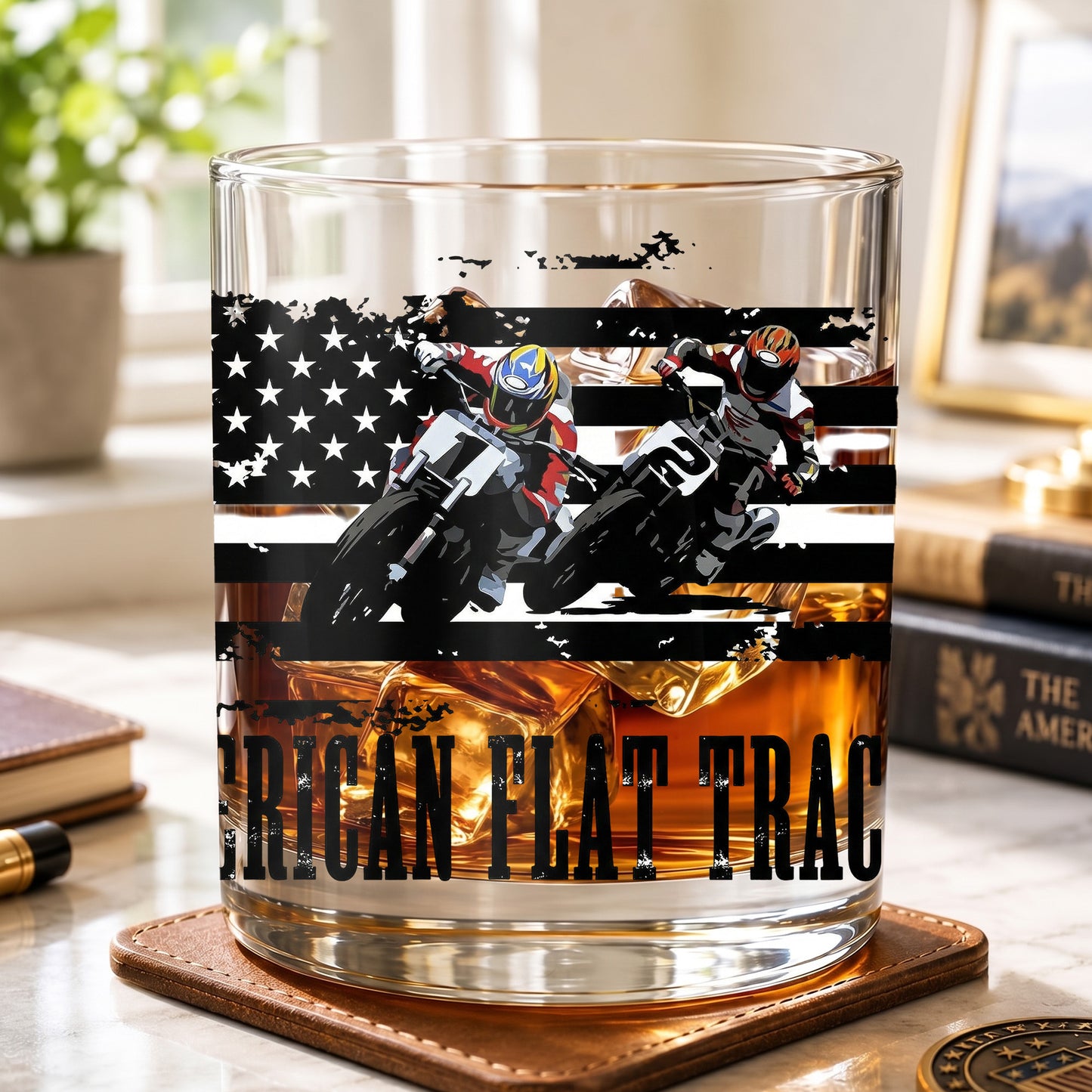 Personalized American Flat Track Whiskey Glass - Custom Racer Gift