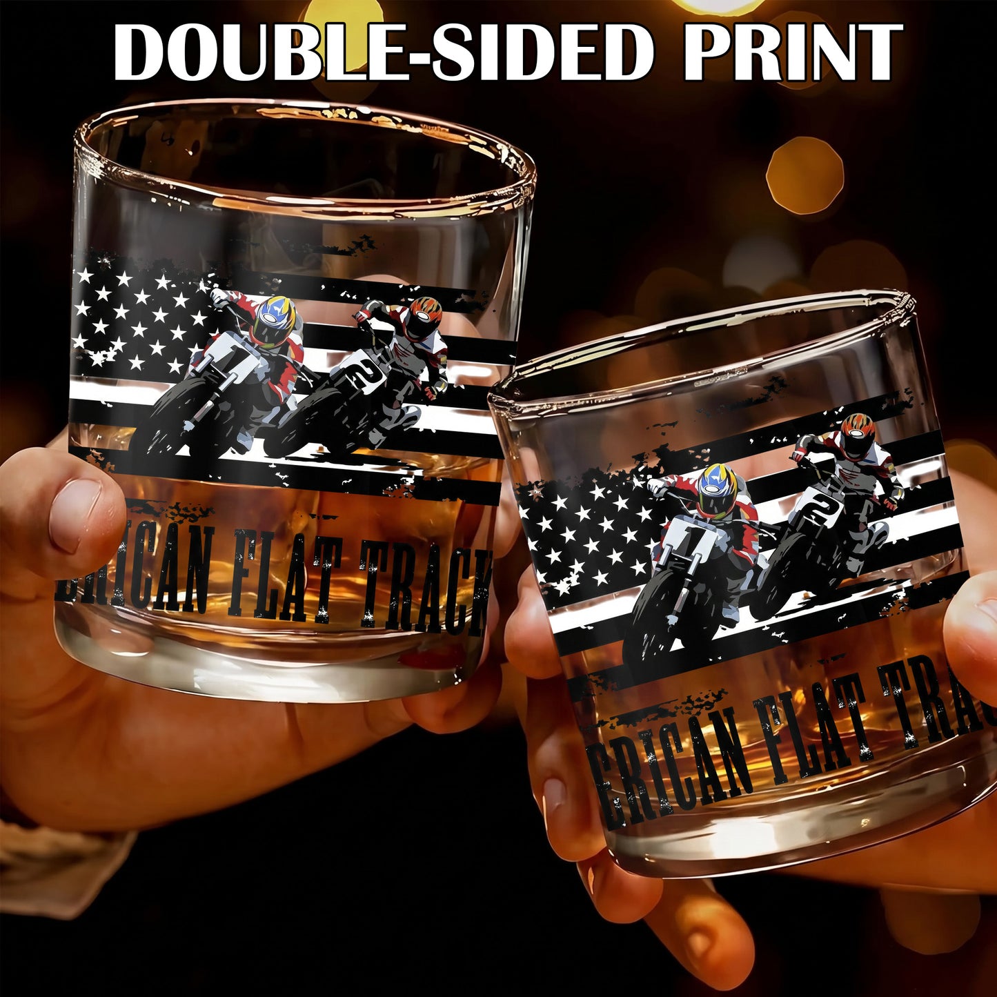 Personalized American Flat Track Whiskey Glass - Custom Racer Gift