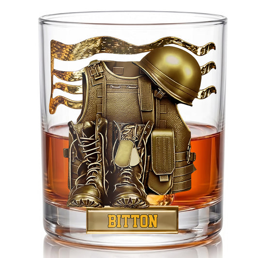 Personalized Military Whiskey Glass - Custom Veteran & Soldier Gift