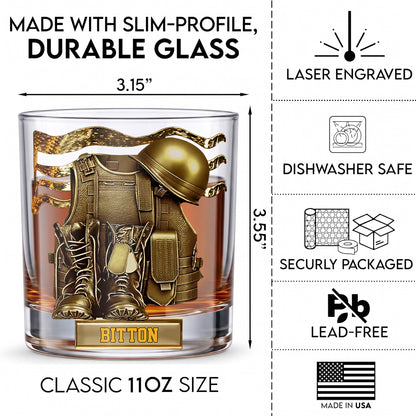 Personalized Military Whiskey Glass - Custom Veteran & Soldier Gift