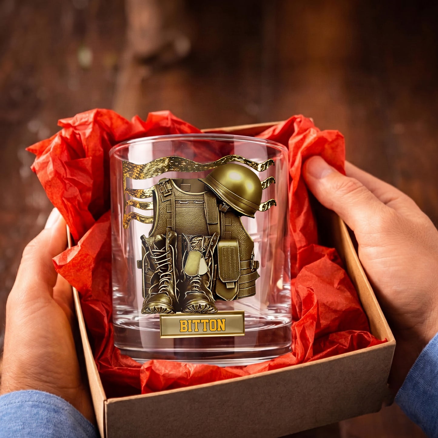 Personalized Military Whiskey Glass - Custom Veteran & Soldier Gift