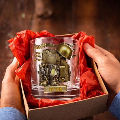 Personalized Military Whiskey Glass - Custom Veteran & Soldier Gift