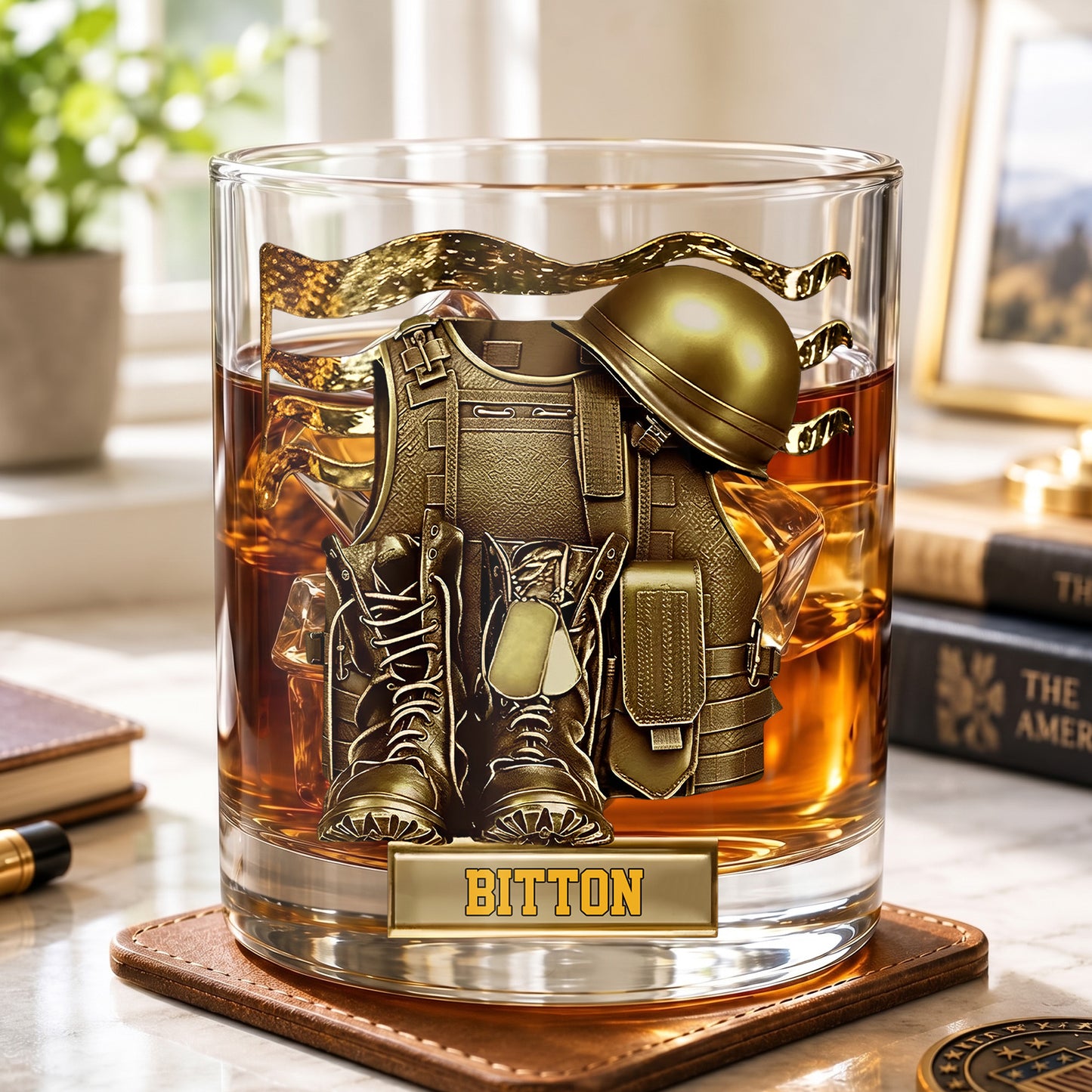 Personalized Military Whiskey Glass - Custom Veteran & Soldier Gift